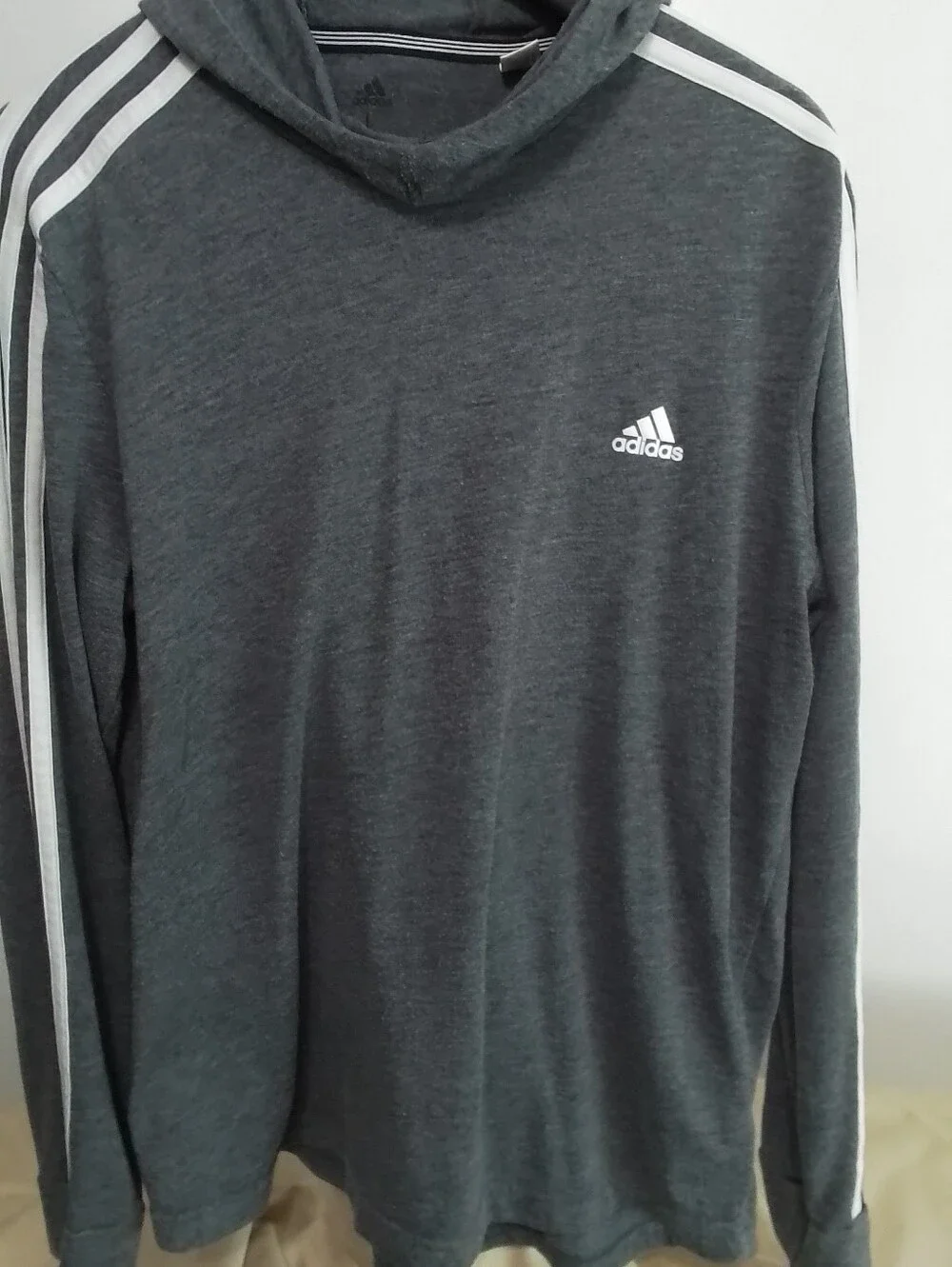adidas Dark Gray Hooded Long-Sleeve with White Three-Stripes